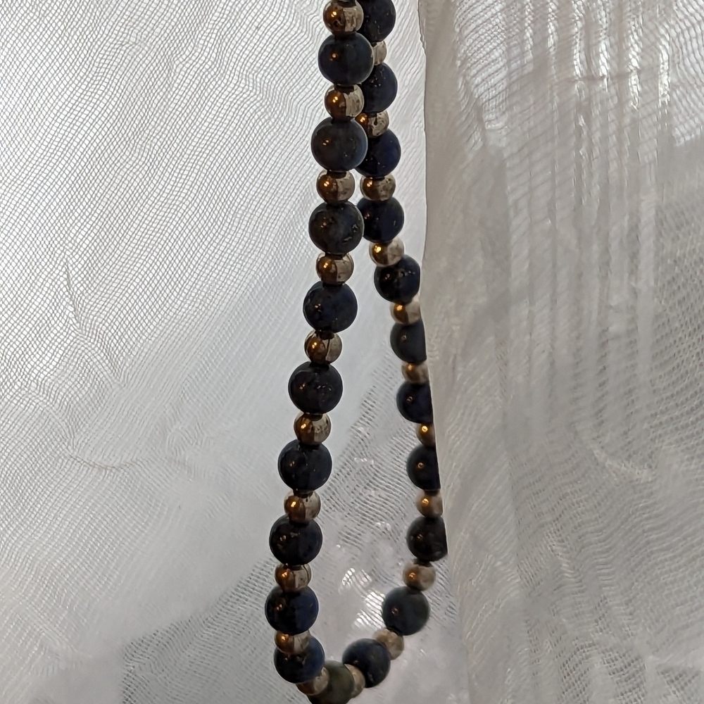 💙 Beaded Blue Gem and 925 silver  necklace lobster clasp 10" necklace